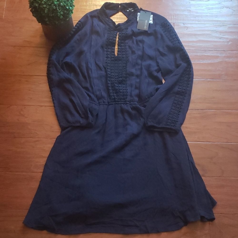 𝅺19 Cooper Womens Navy Long Sleeve‎ Open Back Dress Sz M NEW